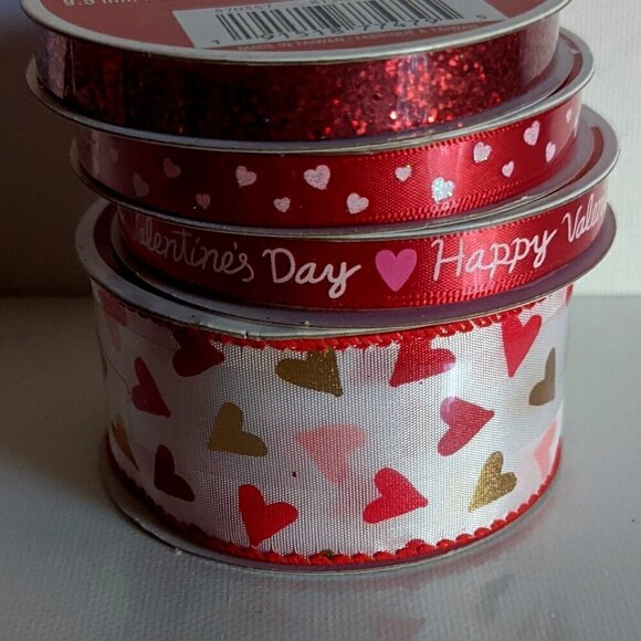 NWT 4 Rolls Red Pink Heart Ribbon Happy Valentine's Day Galentine's Crafts Home - Picture 1 of 7